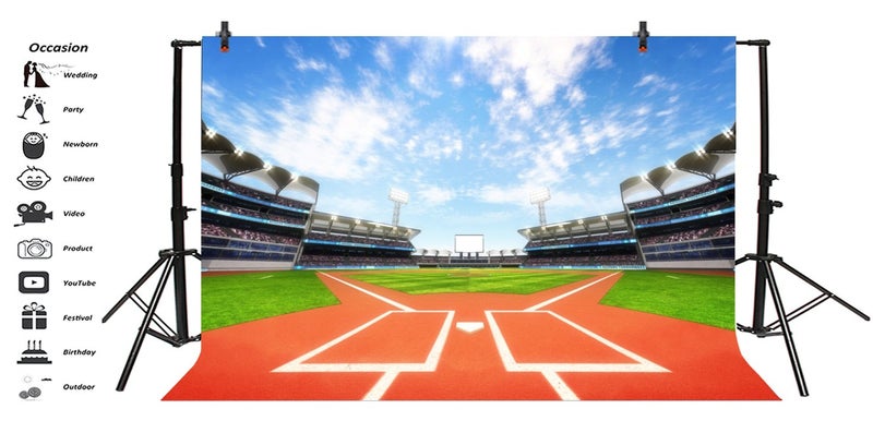 LFEEY 7x5ft Outdoor Sports Theme Backdrop for Photoshoot Baseball Stadium Pitch Green Grass Field Photography Background Vinyl Boys Students Adults Portrait Banner Wallpaper Photo Booth Props - Image 3